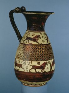 Overgangs Protocorintische-Corintische olpe versierd met een dierenfries, uit Camirus, Rhodos, ca. 640-625 v.Chr.